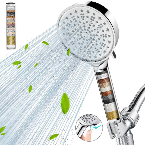 Picture of Cobbe Filtered Shower Head with Handheld, High Pressure 6 Spray Mode Showerhead with Filters, Water Softener Filters Beads for Hard Water - Remove Chlorine - Reduces Dry Itchy Skin, Chrome