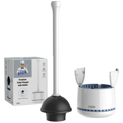 Picture of MR.SIGA Toilet Plunger with Holder, Heavy Duty Toilet Plunger and Holder Combo for Bathroom Cleaning, White