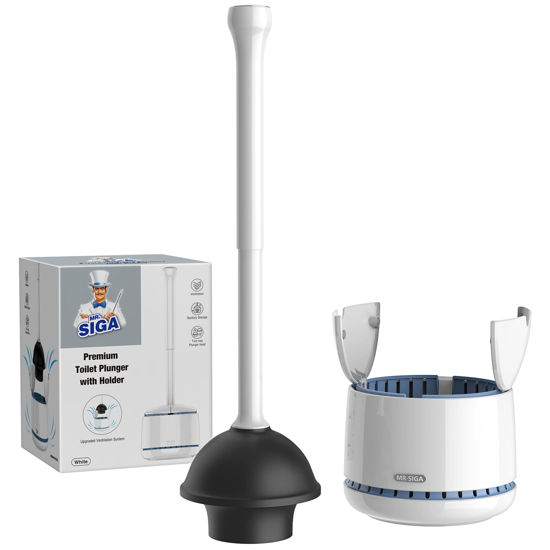 Picture of MR.SIGA Toilet Plunger with Holder, Heavy Duty Toilet Plunger and Holder Combo for Bathroom Cleaning, White