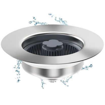 Picture of 3 in 1 Kitchen Sink Drain Strainer & Stopper Kit, SUS304 Stainless Steel Pop-up Kitchen Drain Stopper with Strainer Basket, Fast Drainage Kitchen Sink Plug for Standard 3-1/2 Inch Drain