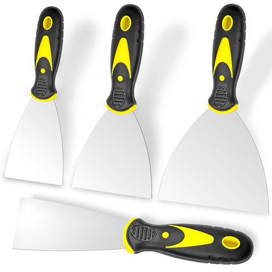 Picture of Putty Knife, 4Pcs Spackle Knife Set (2, 3, 4, 5 in), Stainless Steel Paint Scraper, Taping Knife Tool for Repairing Drywall, Removing Wallpaper, Applying Putty, Plaster, Cement, Adhesive