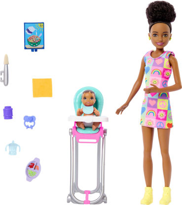Picture of Barbie Skipper Doll & Playset with Accessories, Babysitting Set Themed to Mealtime, Color-Change Toy Play