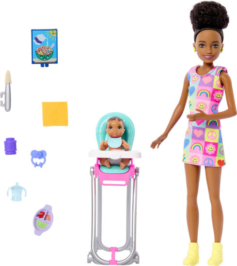 Picture of Barbie Skipper Doll & Playset with Accessories, Babysitting Set Themed to Mealtime, Color-Change Toy Play
