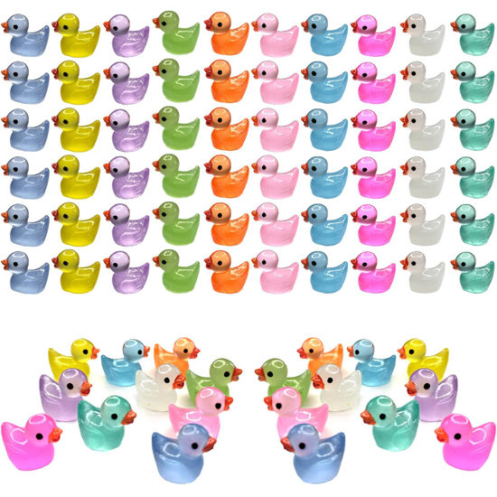 Picture of Cidinge 60 Pcs Mini Resin Ducks Luminous Tiny Ducks Miniature Duck Glow in The Dark for DIY Garden Dollhouse Duck Accessories Micro Landscape Aquarium Party Decor