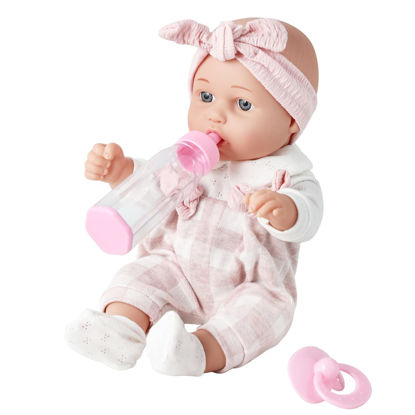 Picture of Enjoyin 12'' Baby Doll in Gift Box with Pink Cloths, Pacifier, 13''x13'' Microfabric Blanket, and Feeding Bottle. Gift Idea for Ages 3+