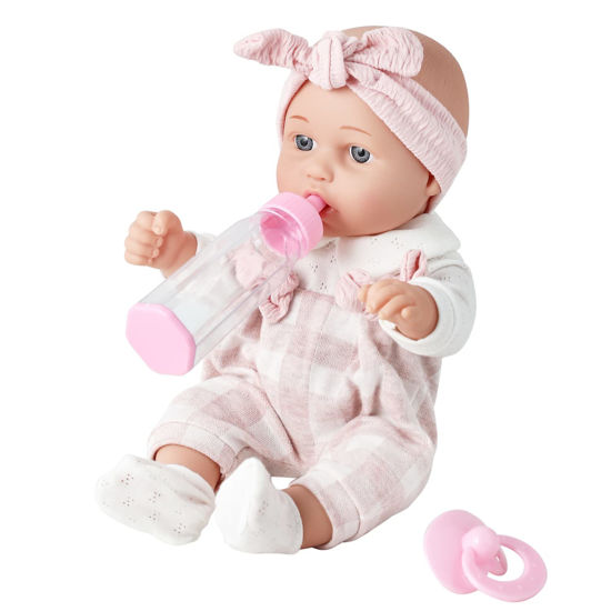 Picture of Enjoyin 12'' Baby Doll in Gift Box with Pink Cloths, Pacifier, 13''x13'' Microfabric Blanket, and Feeding Bottle. Gift Idea for Ages 3+