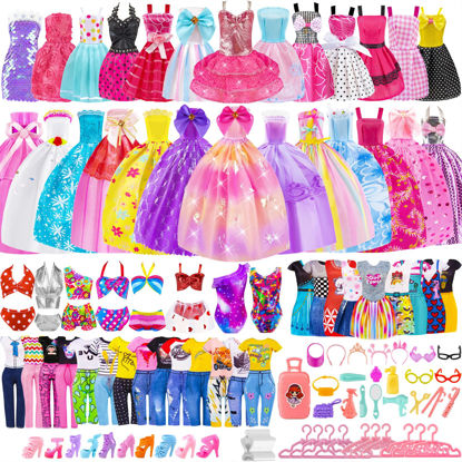 Picture of 110 Pcs Doll Clothes and Accessories - Doll Dress up Toys for Girls with Wedding Dresses, Casual Dresses, Casual Jumpsuit, Swimsuits Bikini, Glasses, Shoes, Hangers, Doll Clothes Toys for Girl Gift