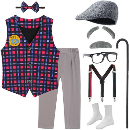 Picture of Z-Shop Old Man Costume for Kids 100 Days of School Costume Grandpa Outfit Vest and Pants for Boy A,8