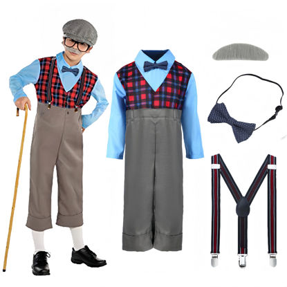 Picture of Lingway Toys Kids 100 Days of School Costume Kids Old Man Costume Grandpa Costume Kids Boys for Halloween 6-8