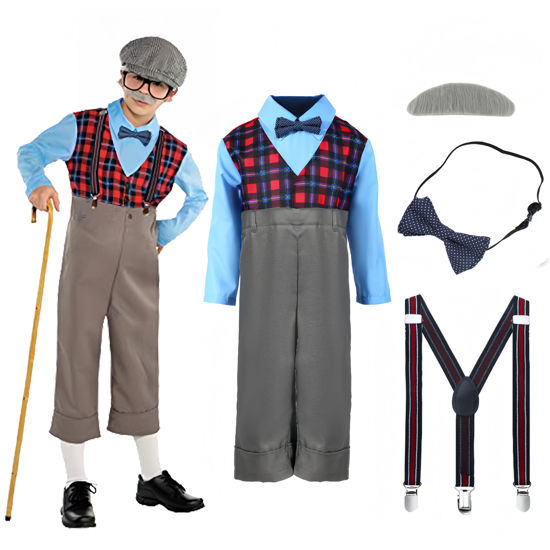 Picture of Lingway Toys Kids 100 Days of School Costume Kids Old Man Costume Grandpa Costume Kids Boys for Halloween 6-8