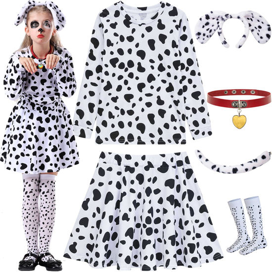 Picture of ZeroShop Dalmatian Costume Kids,101 Days of School Outfit Clothes Shirt Dress Tutu for Girls Ears Headband Socks Accessories,6