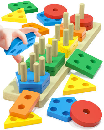 Picture of Zartores Montessori Toys for 1 2 3 Year Old Boys Girls Toddlers, Wooden Sensory Toys for Ages 2-4 0-2, 1 2 Year Old Boy Girl Birthday Gifts, Educational Toddler Learning Puzzles Toys