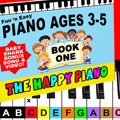 Picture of The HAPPY PIANO PRESCHOOLERS Book & Color-Coded Stickers KIT. SO EASY-to-FOLLOW. Kids Toddlers AGES 3-5. Beginner music book, BABY SHARK lesson video, FREE Book 2 (digital) 20K taught since 2006!