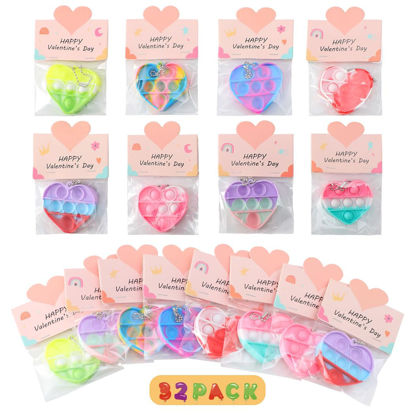 Picture of 32 Pack Valentines Day Gifts for Kids - Valentines Cards with Mini Heart Pop Fidget Toys Bulk - Valentine Exchange for Girls Boys School Class Classroom Fidget Toys Party Favors