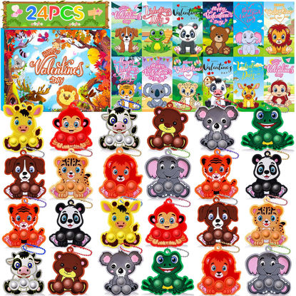 Picture of 24 PACK Valentines Day Gifts for Kids,Valentines Cards for Kids Classroom with Animals Pop Fidget Toys,Valentines Exchange Gifts for Kids Classroom,Class Valentines Party Favors for Boys Girls