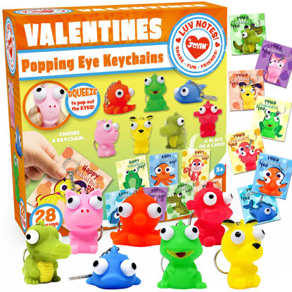 Picture of JOYIN 28 Packs Valentine's Day Gift Cards with Popping Eyes Animal Keychains for Kids Party Favor, Classroom Exchange Prizes, Valentine’s Greeting Cards