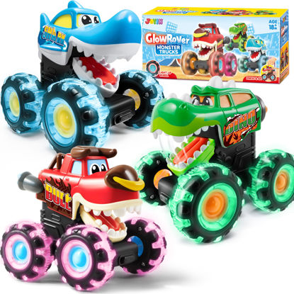 Picture of JOYIN 3 Pack Monster Truck Toy - Motion Activated Light-Up Cars for Toddlers - Monster Treads Lightning Wheels - Baby Toy Present - Press & Go Cars for Boys Girls