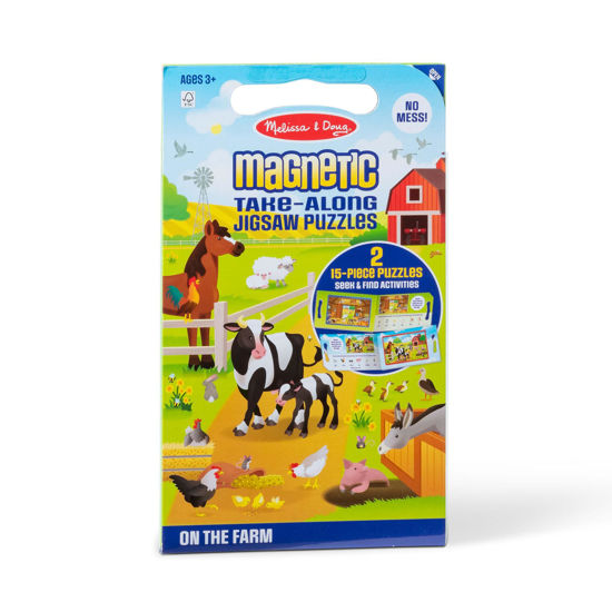 Picture of Melissa & Doug Take-Along Magnetic Jigsaw Puzzles Travel Toy On the Farm (2 15-Piece Puzzles) - FSC Certified