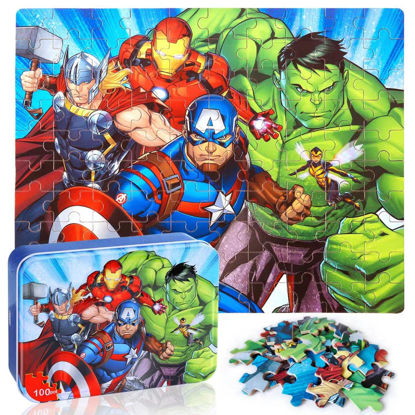 Picture of LELEMON Puzzles for Kids Ages 4-8,100 Piece Puzzles for Kids in a Metal Box, Educational Kids Puzzles Jigsaw Puzzles 100 Piece Puzzle Games Puzzle Toys Childrens Puzzles for Girls and Boys