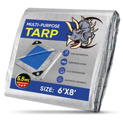 Picture of TICONN Heavy Duty Tarp Cover, Extra Thick Tarps Waterproof Tear and Rip Proof UV Resistant Tarpaulin with Reinforced Grommets and Edges (5.5 Mil, 6'x8')