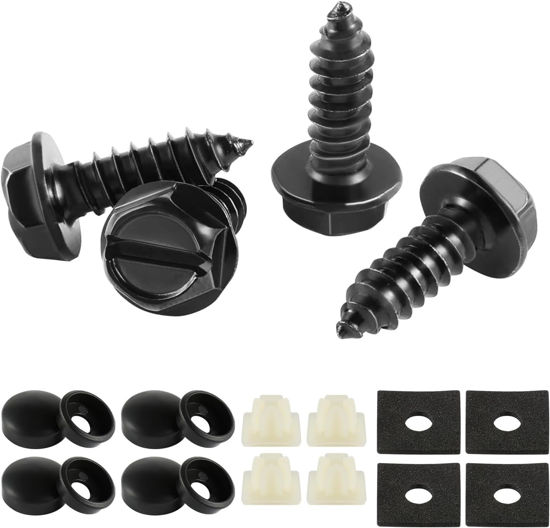 Picture of LivTee Rustproof License Plate Screws for Securing License Plates Frames and Covers on Cars and Trucks, 4 Sets Premium Stainless Steel Self Tapping Mounting Bolts (Black Zinc Plated)