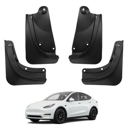 Picture of BASENOR 2025 Upgraded Tesla Model Y Mud Flaps Splash Guards Vehicle Sediment Protection No Drilling No Tape Mudflaps Tire Protector Mudflaps All Weather Tesla Exterior Accessories (Set of 4)