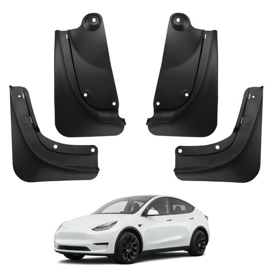 Picture of BASENOR 2025 Upgraded Tesla Model Y Mud Flaps Splash Guards Vehicle Sediment Protection No Drilling No Tape Mudflaps Tire Protector Mudflaps All Weather Tesla Exterior Accessories (Set of 4)