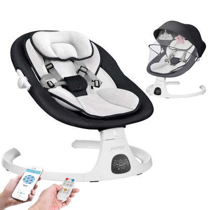 Picture of Electric Baby Swings for Infants to Toddler Baby Swing with 5-Speed 3-Seat Positions 5-Point Carabiner,with Bluetooth Music 10-Preset Melodies