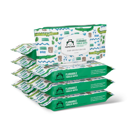 Picture of Amazon Brand - Mama Bear Fragrance Free Hypoallergenic Flushable Toddler Toilet Wipes, 336 Count (8 Packs of 42)