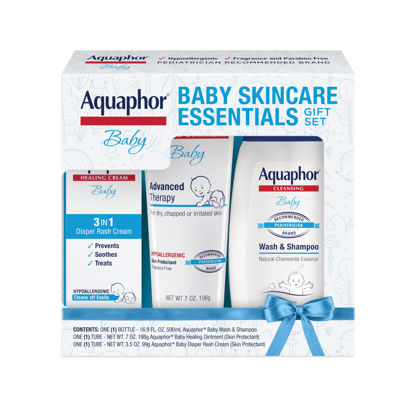 Picture of Aquaphor Baby Skincare Essentials Gift Set with Baby Wash and Shampoo, Healing Ointment, and Diaper Rash Cream, 3 Pieces