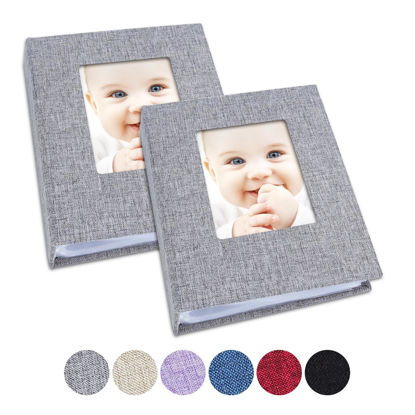 Picture of Vienrose Small Photo Album 4x6 Photos, 2 Pack Linen Cover Mini Photo Book, 26-Page Holds 52 Pictures, Artwork or Postcards Storage for Baby, Grey