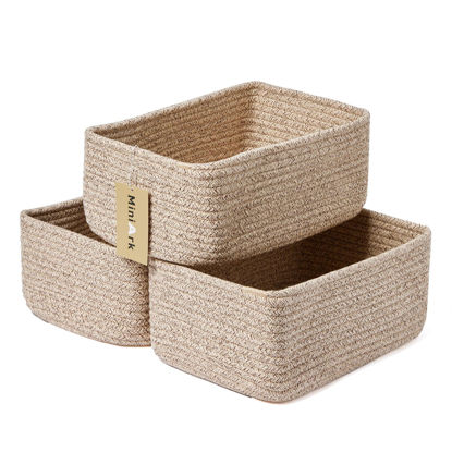 Picture of MiniArk Shelf Storage Baskets for Organizing | Closet Organizer Bins | Small Baskets | Toy Basket | Cute Decorative Basket | Cube Storage Bin | Woven Rope Basket | 11.5×7.5×4.7” | 3 Packs Mixed Brown