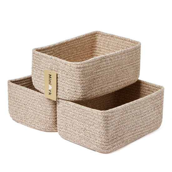 Picture of MiniArk Shelf Storage Baskets for Organizing | Closet Organizer Bins | Small Baskets | Toy Basket | Cute Decorative Basket | Cube Storage Bin | Woven Rope Basket | 11.5×7.5×4.7” | 3 Packs Mixed Brown