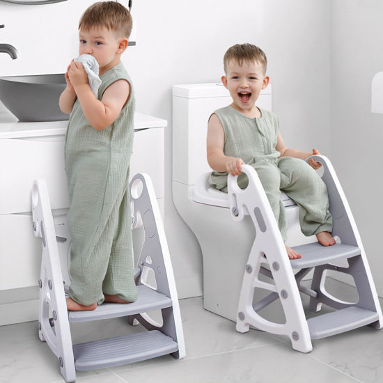 Picture of Potty Training Seat & Toddler Step Stool, Ultimate Stability Toddler Toilet Seat, Adjustable Step & Seat Height Potty Seats for Toddlers Boys Girls(Grey)