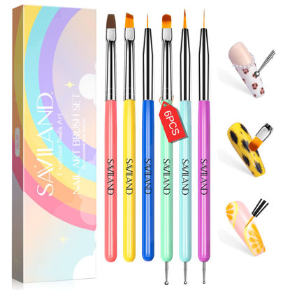 Picture of SAVILAND 6PCS Nail Art Brushes Set - Multifunctional Nail Brushes for Nail Art Nail Design Brush Gel Nail Brush for Nail Extension Nail Art Liner Brush 3 Sizes Dotting Tools for DIY