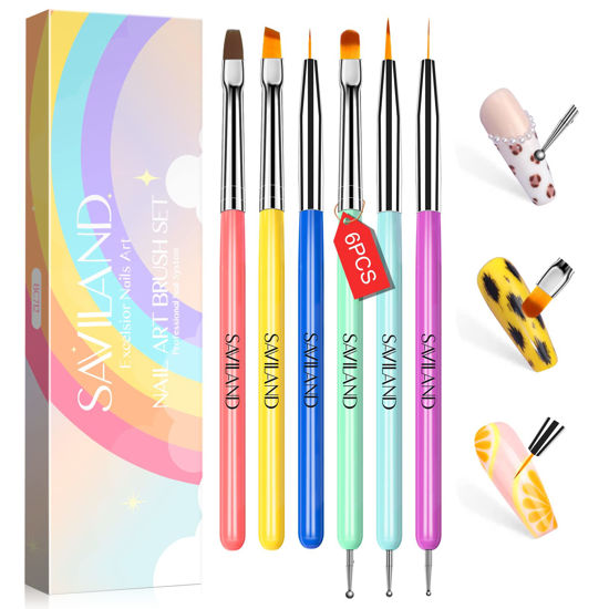 Picture of SAVILAND 6PCS Nail Art Brushes Set - Multifunctional Nail Brushes for Nail Art Nail Design Brush Gel Nail Brush for Nail Extension Nail Art Liner Brush 3 Sizes Dotting Tools for DIY