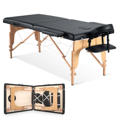 Picture of CHRUN Massage Table Portable Massage Bed Lash Spa Bed Tattoo Face Cradle Bed Height 35Inch Adjustable 2 Fold with Bag - Black