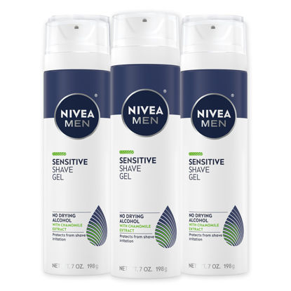Picture of NIVEA MEN Sensitive Shave Gel with Vitamin E, Soothing Chamomile and Witch Hazel Extracts, No Drying Alcohols, 3 Pack of 7 Oz Cans