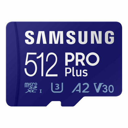 Picture of SAMSUNG PRO Plus microSD Memory Card + Adapter, 512GB microSDXC, Up to 180 MB/s, Full HD & 4K UHD, UHS I, C10, U3, V30, A2, for Android Smartphones, Tablets, GoPRO, and DJI Drone (MB MD512SA/AM)