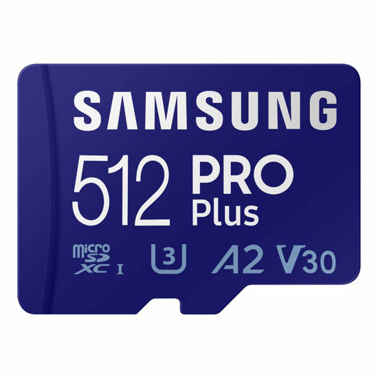 Picture of SAMSUNG PRO Plus microSD Memory Card + Adapter, 512GB microSDXC, Up to 180 MB/s, Full HD & 4K UHD, UHS I, C10, U3, V30, A2, for Android Smartphones, Tablets, GoPRO, and DJI Drone (MB MD512SA/AM)