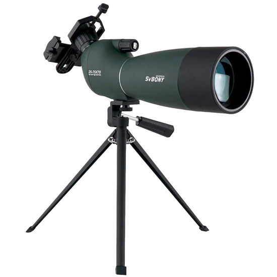 Picture of SVBONY SV28 Spotting Scopes with Tripod,Hunting,25-75x70,Angled,Waterproof,Range Shooting Scope,with Phone Adapter,Compact, for Target Shooting,Birding,Wildlife Viewing