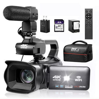Picture of Lierhyt Upgrade 4K UHD Video Camera Camcorder with Mic, 18X Digital Zoom Auto-Focus Vlogging Camera for YouTube Antishake Video Recorder with 4" Rotating Touch Screen, 64GB SD Card and Battery