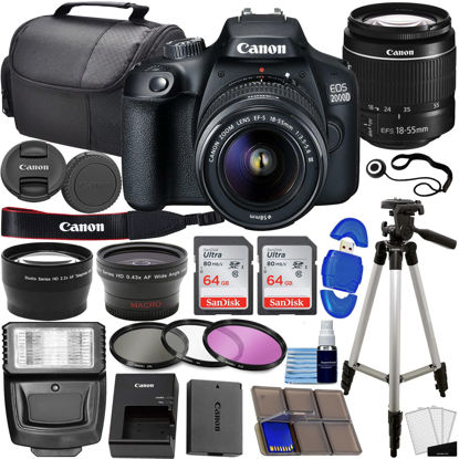 Picture of Canon EOS 2000D / Rebel T7 DSLR Camera w/EF-S 18-55mm f/3.5-5.6 Lens 3 Lens Kit Bundled with 128GB Memory + Wide Angle Lens + Telephoto Lens + Flash + More (Renewed)