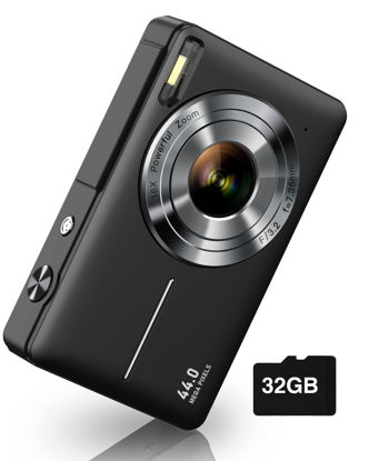 Picture of Digital Camera, Camkory FHD 1080P Kids Camera 44MP Point and Shoot Digital Cameras with 32GB SD Card, 16X Zoom, Two Batteries, Lanyard, Compact Small Camera for Kids Boys Girls