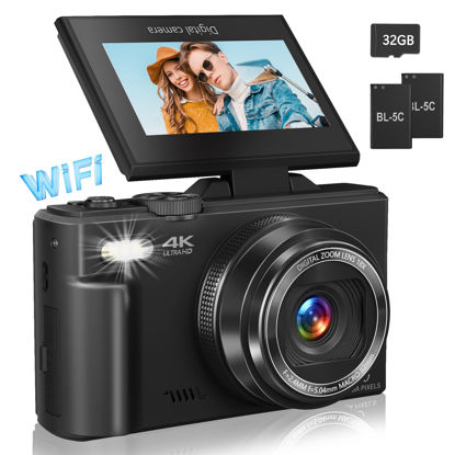 Picture of Digital Camera for Photography, 4K Vlogging Camera for YouTube 3" 180° Flip Screen 18X Digital Zoom Compact Retro Camera with 32GB TF Card & 2 Batteries, Black