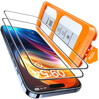 Picture of TOCOL for iPhone 15 Pro Max Screen Protector [9H Hardness] [Military Grade Shatterproof] HD Tempered Glass Full Coverage Easy Installation 2 Pack