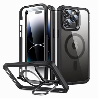 Picture of ESR Magnetic for iPhone 14 Pro Max Case, Full-Body Military-Grade Drop Proof Magsafe Phone Case for iPhone 14 Pro Max with Built-in 9H+ Tempered Glass Screen Protector and Stand, Clear Black