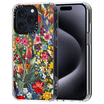Picture of MOSNOVO Case for iPhone 15 Pro, [Buffertech 6.6ft Military-Grade Drop Protection] [Anti Peel Off Tech] Clear TPU Bumper Phone Case Cover Design - in The Garden