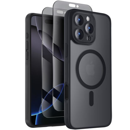 Picture of Symcele Designed for iPhone 16 Pro Max Case, Compatible with MagSafe, with Privacy Screen Protectors X2, [Camera Protection] [15FT Military Drop Protection] Shockproof Phone Case, 2024, Black