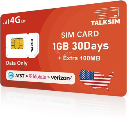 Picture of TALKSIM Data SIM Card 1.1GB 30Days Support Verizon, AT&T and T-Mobile, 4G LTE USA SIM Card Compatible with Unlocked Security Camera/GPS Tracker/Router/Mobile WiFi Hotspot/Tablet iot Devices
